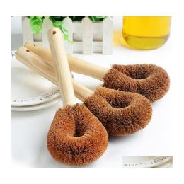 Cleaning Brushes Natural Coconut Brown Nonstick Oil Long Handle Pot Dish Washing Can Hang Type Household Drop Delivery Home Garden H Dhldp