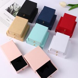 Jewelry Pouches Arrive 7 Colors Paper Drawer Box With Rivet Black Foam Insert Packaging Boxes For Necklace Bracelet Earrings Gift