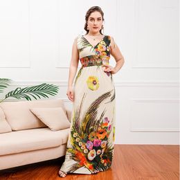 Casual Dresses Fashionable Spring/Summer Bohemian Style Fat Mm Neck Large Plus Beach Skirt Long Floor Mopping Ice Silk Dress