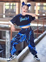 Stage Wear 2023 Children Street Dance Costume Hip Hop Clothing Girls Short Sleeves Tops Pants Jazz Performance Outfit Rave BL8178