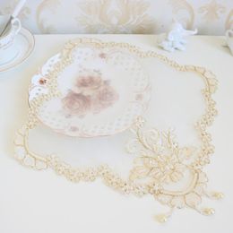 Table Mats Korean Mesh Gold Thread Embroidery Bead El Placemat For Dining Coffee Cup Mat Christmas Wedding Decoration