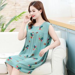 Women's Sleepwear Middle Aged And Elderly Women's Sleeveless Cotton Silk Nightdress In Summer Sexy Nightwear Plus Size Lingere Victorian