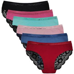 Women's Panties 6Pcs/Lot Women Sexy Lace Panties Cotton Underwear Solid Color Low Waist Briefs Underpants Female Soft Intimates Lingerie 230516