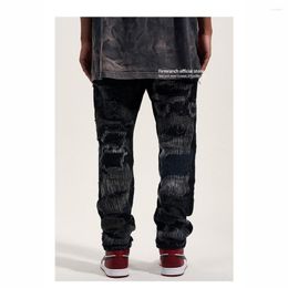 Men's Jeans For Men Y2k 2023 Streetwear Broken Embroidered Stitch Denim Pants Hip Hop Trendyol Motorcycle Stacked Jean Jomme