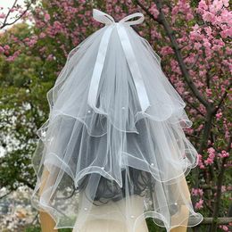 Bridal Veils Retro Puffy Pearl Veil Super Fairy Wedding Bride Bowknot Multi-layer White Headdress