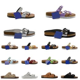 summer autumn Outdoor fashion Designer men women Black white blue brown boston sandals slippers Leather felt Sliders Outdoor Indoor Buckle Strap flats cork shoes