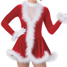 Stage Wear Velvet Feather Christmas Latin Dress Girls Adult Red Long Sleeve Dance Costume Thank Frank C386