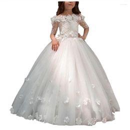 Girl Dresses HYGLJL Lace Appliques Flower Girls For Wedding Off Shoulder Half Sleeves First Communion Gowns Tulle Princess