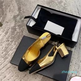 2023-Dress Shoes Classic designer sandals High Quality Womens wedding summer thick heels fashion round head slides Platform office large size sandal