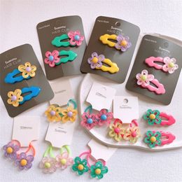 1 Pair New Korean Sweet Girl Princess Cloud BB Clip Hair Accessories Fashion Children's Cute Colourful Flower Hair Rope Headwear