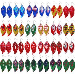 Dangle Chandelier New Christmas S Shaped Leather Earrings Double Layer Women Print Teardrop Leaf Accessories Fashion Jewel