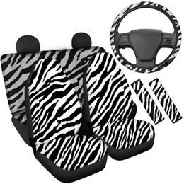 Car Seat Covers Accessories Zebra Stripe Black White Print Universal Cover/Steering Wheel Cover/Seat Belt Cover Full Set For Women