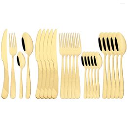 Dinnerware Sets Vintage 24Pcs Gold Cutlery Set Steak Knives Fork Coffee Spoon Stainless Steel Flatware Western Kitchen Tableware