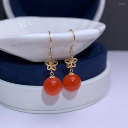 Stud Earrings Shilovem 18K Yellow Gold Natural South Red Agate Fine Jewelry Cute Wedding Gift Plant Women Myme8.5-9223nh