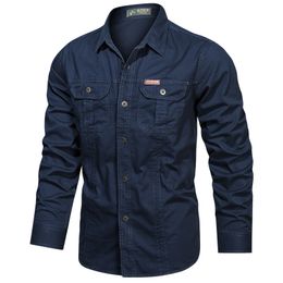Men's Casual Shirts Men Military Outdoor Shirts Male Cotton Multi-pocket Tooling Casual Shirts Good Quality Man Large Size Solid Long-sleeved Shirts 230516