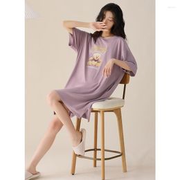 Women's Sleepwear Summer Letter Pattern Night Dress Women Big Yards 3XL Nightgown Cartoon Bear Sleep Shirts Short-sleeve Nightie Cotton