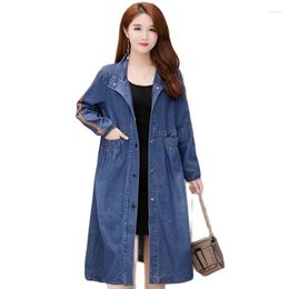 Women's Trench Coats Fashion Denim Coat Women Mid-Length Spring Autumn Blue Cowboy Windbreaker 2023 Loose Casual Jackets Female 4XL