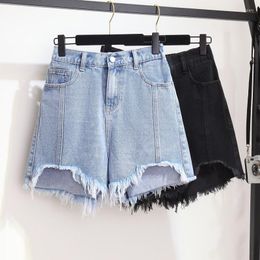 Women's Shorts Summer High-waisted Denim Women Fur-trimmed Zipper Pocket 7XL Jeans Casual Fashion Loose Patchwork Short Pants
