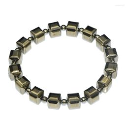 Strand Fashion Natural Hematite Square Cubic Pyrite Colour Plating Beaded Bracelet For Men Women