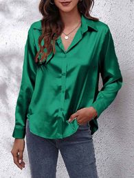 Women's Blouses Shirts Spring Satin Loose Button Up Blouse Ladies Imitation Silk Long Sleeve For 230516