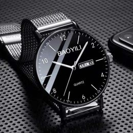 Wristwatches Automatic Watch Men's Waterproof Double Calendar Ultra-thin Student Korean Version Of Night Light Steel Belt Non-mechanical