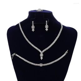 Necklace Earrings Set Jewelry HADIYANA Shape Design Women's Wedding Bracelet Ring Zirconia BN8439 Collane Donna