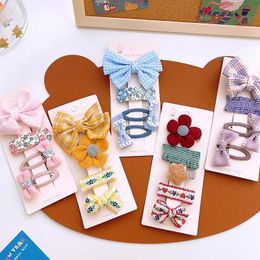 4 Pcs Fashion Children's Cute Fresh Fabric Flower Hairpins Headwear Korean Sweet Girl Princess Bow BB Clip Hair Accessories