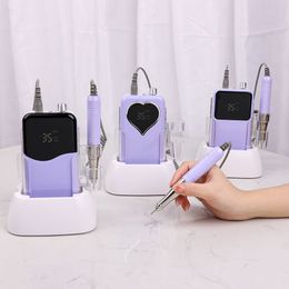 Nail Manicure Set 35K Violets Desktop Cordless Base Electric Drill Machine 35000rpm Pedicure Rechargeable Battery Wireless Purple 230515