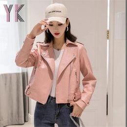 Women's Fur & Faux Synthetic Pu Leather Moto Biker Zipper Jacket Turn Down Collar Button Gothic Pink Black Coat Oversized Outwear Top