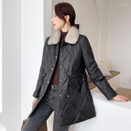 Women's Leather Down Genuine Jacket Women 2023 Winter Waisted Sheepskin Female Mink Collar Loose Coat Jaqueta Feminina