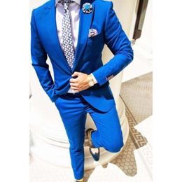 Men's Suits & Blazers Custom Made Royal Blue 2 Piece Wedding Groom Tuxedos Groomsman Party Suit Men (Jacket Pants) F17