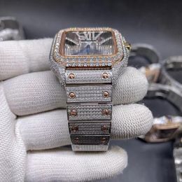 Automatic Watch skeleton tone diamonds Men's see-through dial New rose gold Iced with silver stainless steel case watches quartz movement L