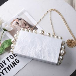 autumn new acrylic Evening Bag White Pearl women's bag small square Bag Fashion One Shoulder Messenger Bag 230516