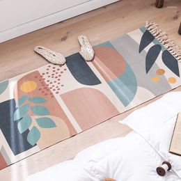 Carpets Decorative Nordic Cotton And Linen Home Floor Mats Bedside Living Room Sofa Tea Table Hand Woven Tassel Carpet Machine Wash