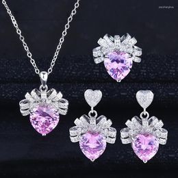 Necklace Earrings Set 3pcs Luxury Trendy Rhinestone Crystal Heart Jewelry For Women Bride Wedding Prom Party Ring Bijoux Mariage