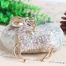 Keychains White Running Sheep Zodiac Goat Cute Crystal Rhinestone Charm Pendant Purse Bag Car Key Ring Chain Creative Wedding Party Gift