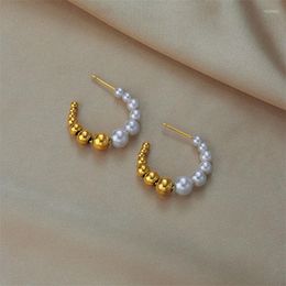 Hoop Earrings 316L Stainless Steel Fashion Vantage Romantic Pearl Geoometric Beaded For Women Girls Non-Fading Birthday Party Jewelry