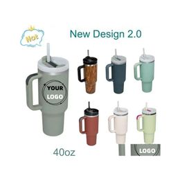 Mugs 40Oz Stainless Steel With Sile Handle Lid St 2Nd Generation Big Capacity Travel Car Cups Outdoor Vacuum Insated Water Bottles D Dh5Hf