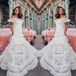 Casual Dresses Vintage Elegant Women's Long Dress White Lace Off Shoulder Lotus Leaf Hollow Summer Retro Party Big Loose Swing