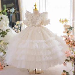 Girl Dresses Extra Fluffy Ball Gown Flower Tiered Ruffles Kids Birthday Pageant Gowns Glitter Children First Communion