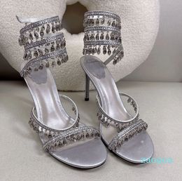 sandals luxury designer crystal light wrapped foot ring stiletto wedding shoes rhinestone 9CM High Heeled Gladiator Sandal 35-43