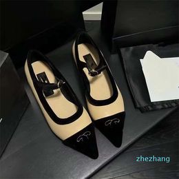 2023-Dress Shoes Small Fragrance Designer High Heels Women's New Flat Shoes Pointed Velvet Contrast Color Light Button Mary French Single Shoes Light Dress