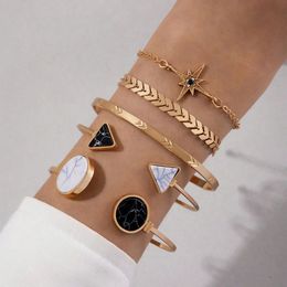 Bohemian Aircraft Chain Imitation Gem Multi layered Bracelet for Women's Geometric Alloy Open Bracelet Five Piece Set