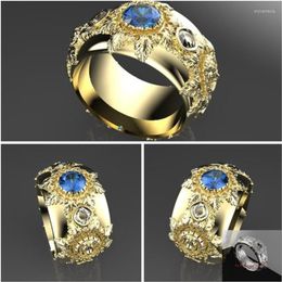 Wedding Rings Luxury Round Blue Crystal Engagement Ring For Bride Gem Stone Birthday Birthstone Lover's Jewellery Gifts