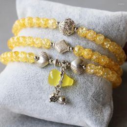 Strand 6mm Burst Yellow Crystal Bracelet Tibetan Silver Gourd Pendant Female Jewelry Multilayer Chain Necklace Natural Stone
