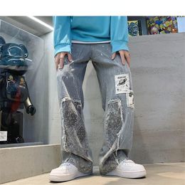 Men's Jeans Men Patchwork Baggy Pants 2023 Mens Y2k Low Rise Vintage Streetwear Denim Trousers Man Wide Leg Kpop Jogger