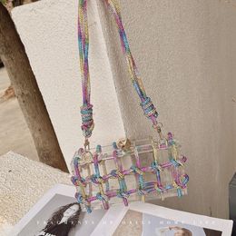 Acrylic Evening Handbag Clear Clutch Purse Chic Sparkly Bling Hobo Bag for Party Wedding Club with Rhinestones Strap
