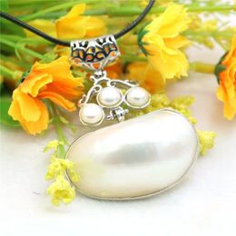 Pendant Necklaces 47 20mm Natural White Abalone Freshwater Pearl Shell Necklace Slide Black Rope Chain Neckwear Girl Jewelry Making Design