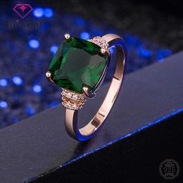 Band Rings HuiSept Fashion Women Ring 925 Silver Jewellery Square Shape 8*8mm Emerald Zircon Gemstone Finger Rings for Wedding Party Gifts J230517