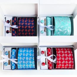 Bow Ties 20 Colours Fashion Wide Tie Sets Classic Cashew Men's Silk Neck Hankerchiefs Cufflinks Box Gift Polyester Handmade